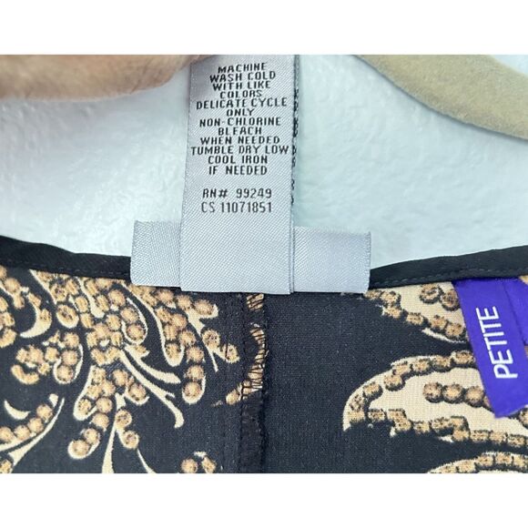 Catherines 2XWP (22/24WP) Black & Gold Print Blouse Hi-Lo w/ Convertible Sleeves - Picture 7 of 10